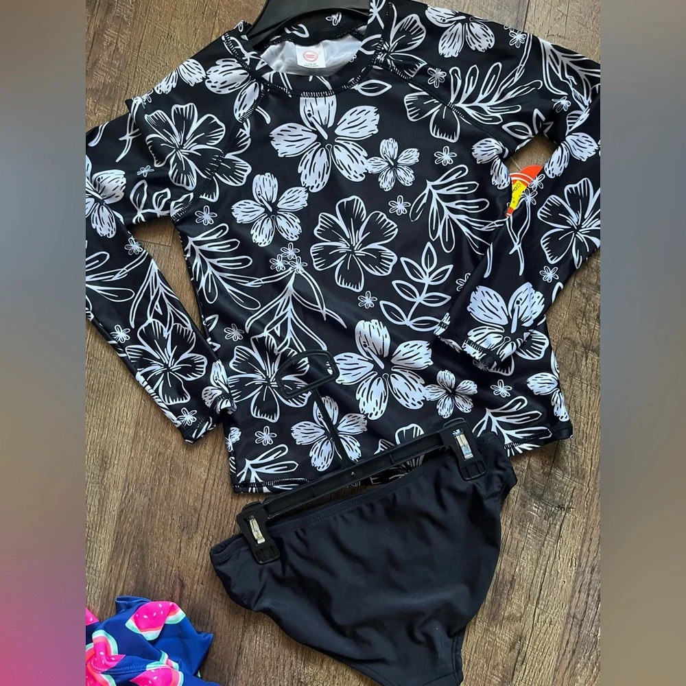 NWT Wonder Nation long sleeved swimsuit one piece tankini set size large 10/12‎